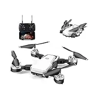 drone gps pliable rc quadcopter maintien d'altitude sans tête rtf 360 degrés fpv vidéo wifi 1080p hd caméra 6 axes gyro 4ch 2.4ghz télécommande (blanc)