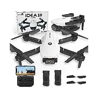 le-idea idea10 mini drone pour débutant, quadricoptère télécommandé avec caméra 720p, positionnement du flux optique, transmission fpv, 18 minutes de vol, 2 batterien, jouet drone à 2 caméra